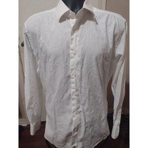 David Donahue 16.5-34/35 (XL) Solid White Cotton Long Sleeve Dress Button Shirt